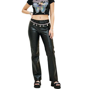 Vintage 90s Y2K genuine black leather low rise flare bootcut pants trousers 10